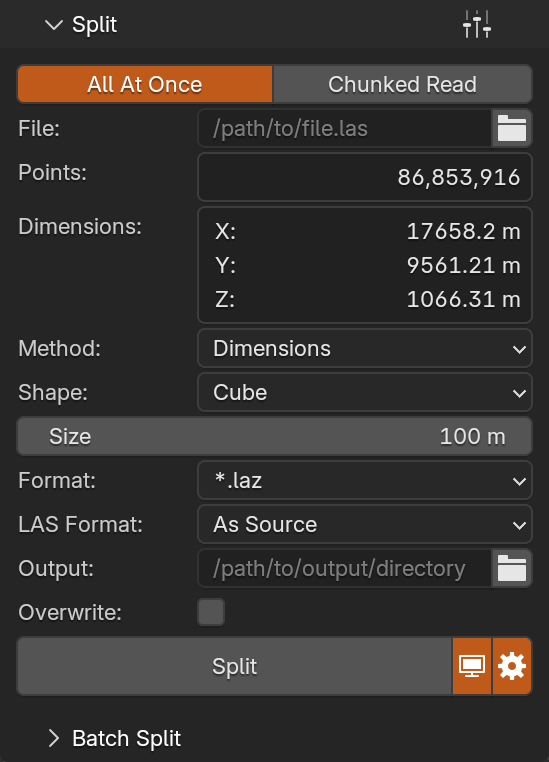 Split All At Once panel